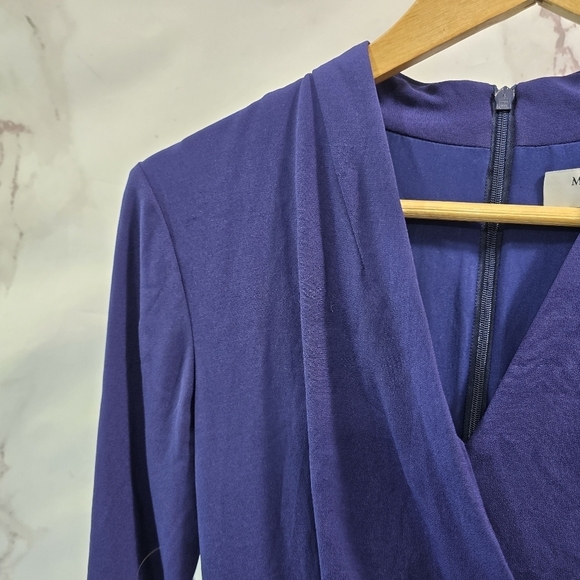 MM Lafleur Dress Womens 2 Blue V Neck Quarter Sleeve Knee Length Sheath Office - Picture 2 of 13